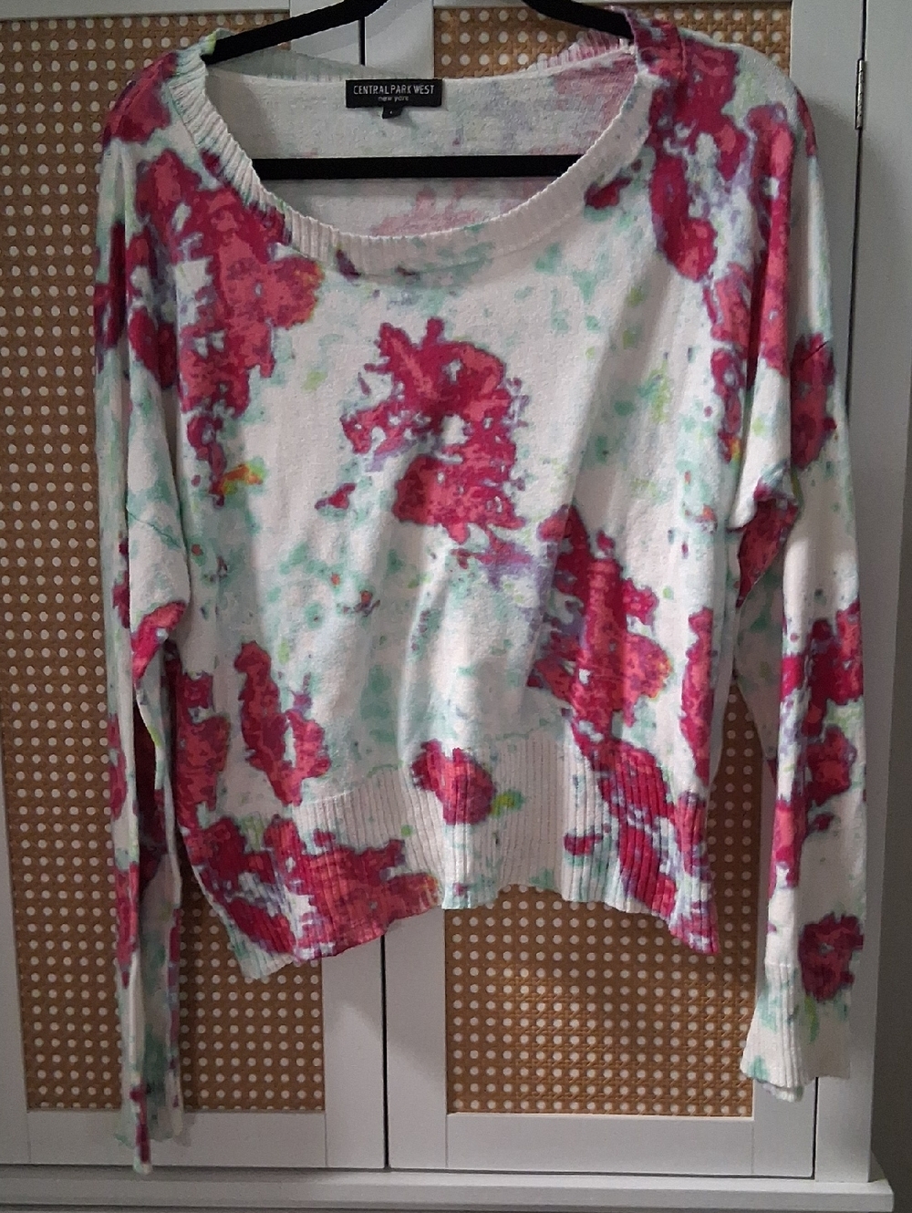 Central Park West White Sweater with Pink Floral Print